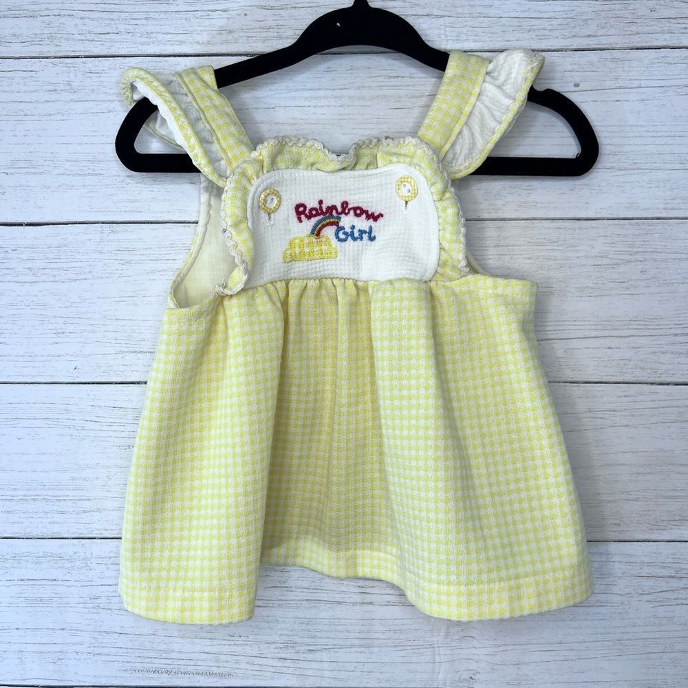 Vintage Carter’s Gingham “Rainbow Girl” Embroidered Ruffle Jumper Dress 18M 💗